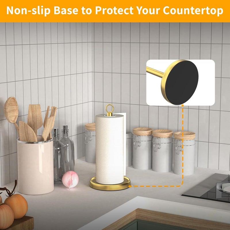 PAROTO Gold Paper Towel Holder Countertop, Gold Kitchen Accessories Decor, Stainless Steel, Weighted Base, Paper Towel Stand for Bathroom Farmhouse Essentials - Image 5